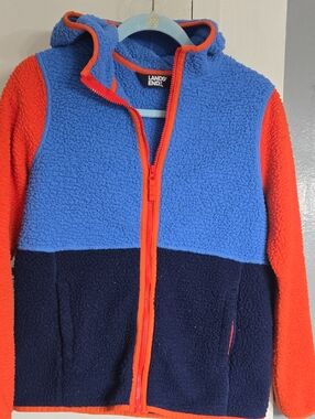 Lands' End Colorblock Sherpa Zip Hoodie in Blue, Navy & Orange XL